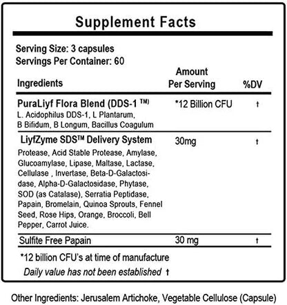 PuraDyme PuraLiyf Digestive Enzymes with Probiotics 180 Capsules