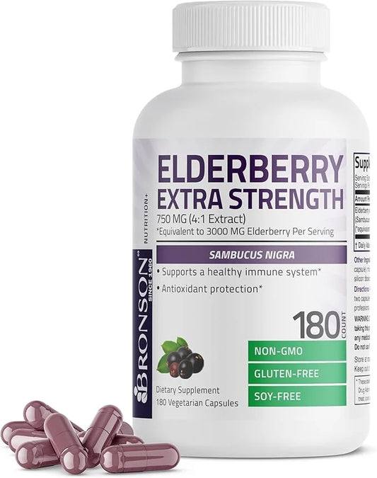 Bronson Elderberry Extra Strength, Supports Healthy 180 Vegetarian