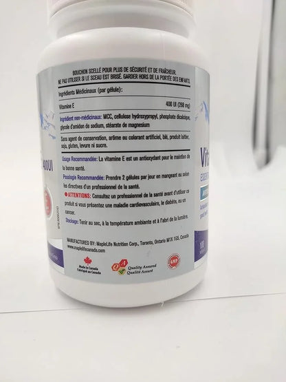 MapleLife Nutrition Vitamin E 400IU 100 softgels