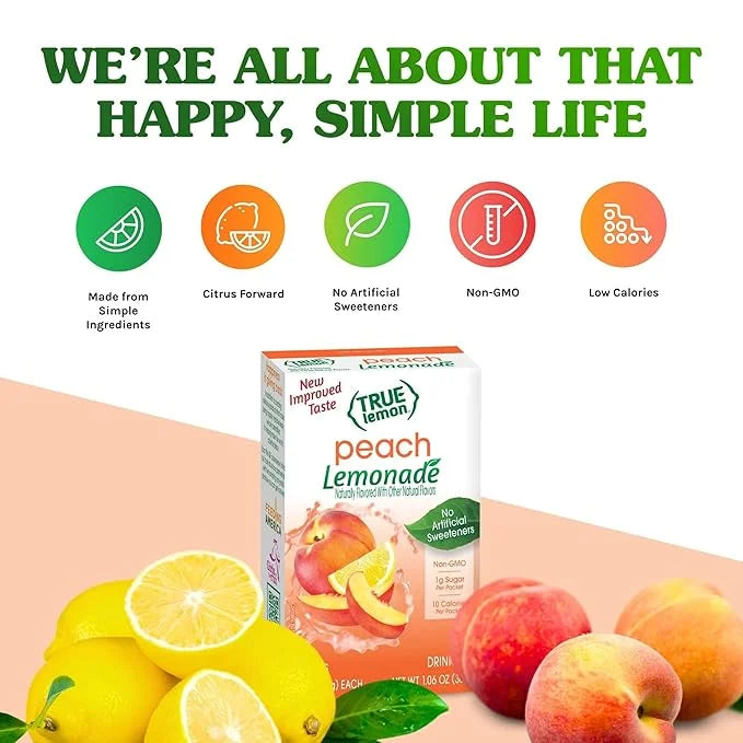 True Lemon Peach Lemonade Water Enhancer Drink Mix (10 Packets), Low Calorie Drink Mix Packets for Water, Powdered Drink M...
