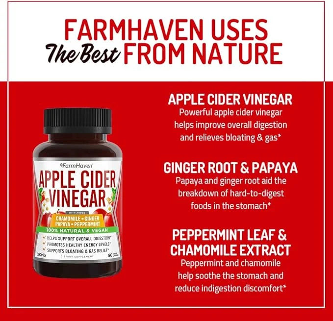 Apple Cider Vinegar Capsules With Ginger, 1390mg | 100% Natural 90 Capsules