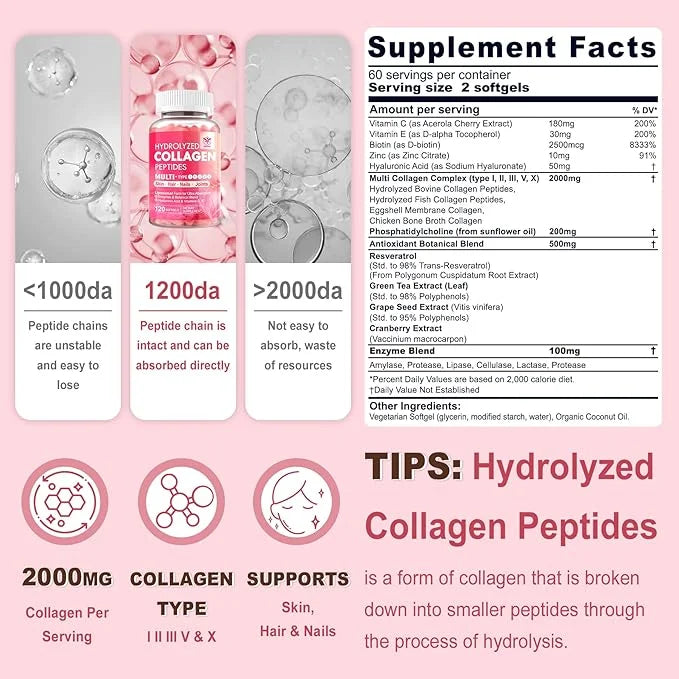 Hydrolyzed Collagen Peptides for Women 2000mg 120 Softgels