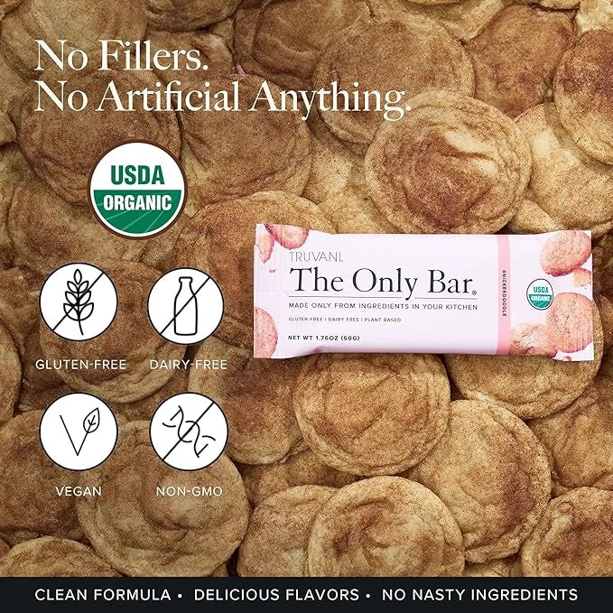 Truvani Plant Based Snack Bars | Snickerdoodle 1 Pack | 5g Protein | USDA Organic and Vegan | The Only Bar | Dairy, Soy, a...