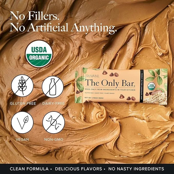Truvani Plant Based Snack Bars | Peanut Butter Chocolate Chip 1 Pack | 8g Protein | USDA Organic and Vegan | The Only Bar ...