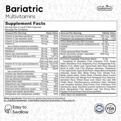 Bariatric Multivitamin with Iron for Post-Bariatric Surgery 42 Fruit 120 Capsules, 2 Month