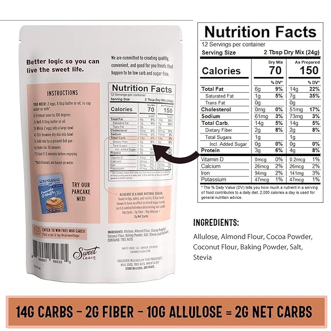 Sweet Logic Keto Baking Mix - Fudge Brownie - Gluten-Free - Dairy Free - Diabetic-Friendly - High Protein - Allulose - Ste...