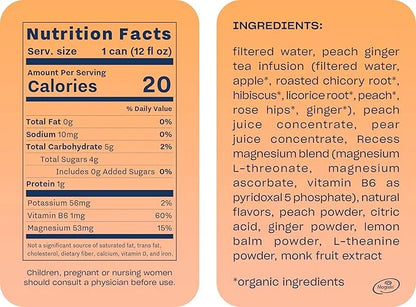 Recess Mood Magnesium Supplement Drink Calming 12 Ounce, 12 (Peach 12 Pack)