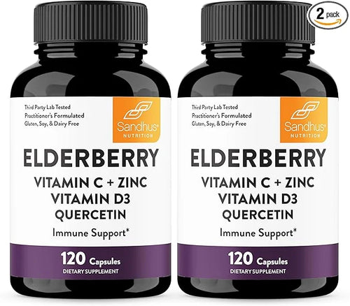 Elderberry Vitamin C and Zinc 120 Capsules (Pack of 2) | with Quercetin and Vitamin D3 | Immune Support for Adults | Herba...