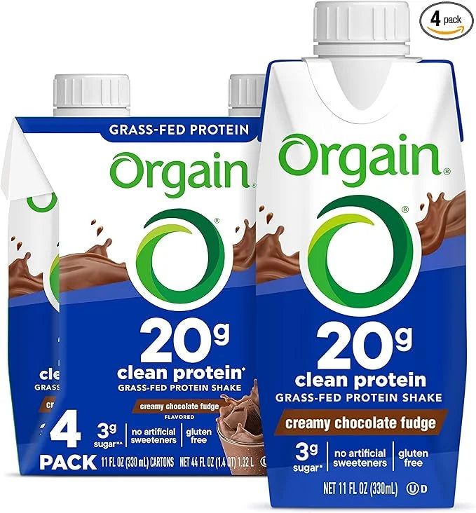 Orgain Clean Protein Shake, Grass Fed Dairy, Creamy Chocolate Fudge - 20g Whey High Protein, Kosher, Ready to Drink, Low N...
