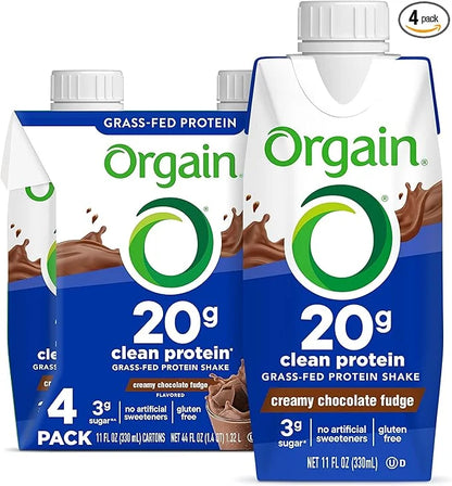 Orgain Clean Protein Shake, Grass Fed Dairy, Creamy Chocolate Fudge - 20g Whey High Protein, Kosher, Ready to Drink, Low N...