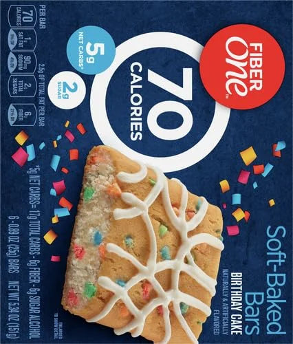 Fiber One 70 Calorie Soft-Baked Bars, Birthday Cake, Snack Bars, 6 ct - Product Image