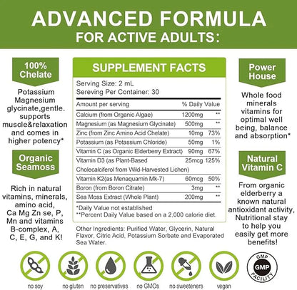 Calcium Magnesium Zinc with Magnesium Glycinate 500mg Plus D3 K2 K2 | D3 K2 K2 Liquid 1 Pack