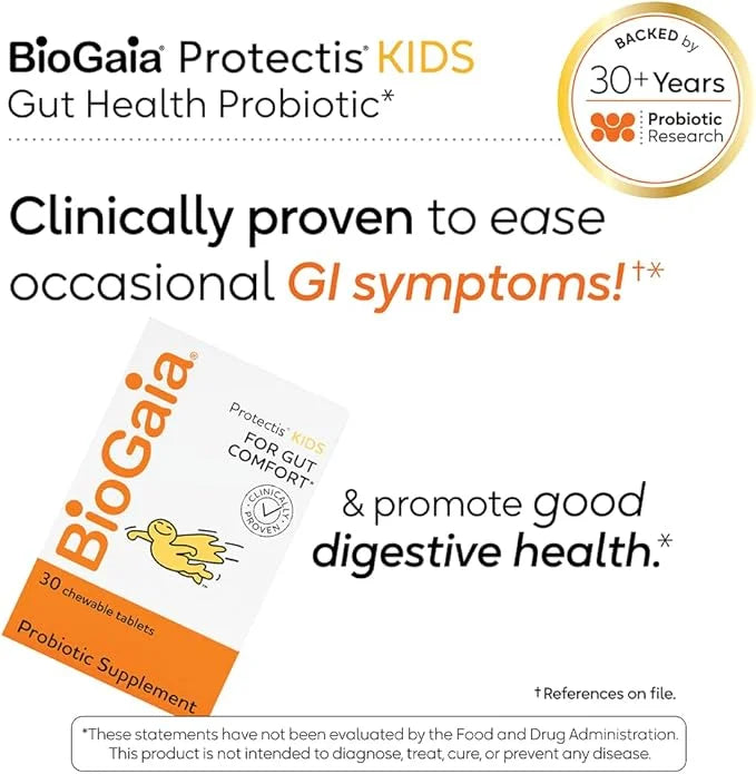 BioGaia Protectis Chewable Tablets for Toddlers, Kids, and Teens Occasional Stomach Pain, Constipation, Diarrhea, and Regu...