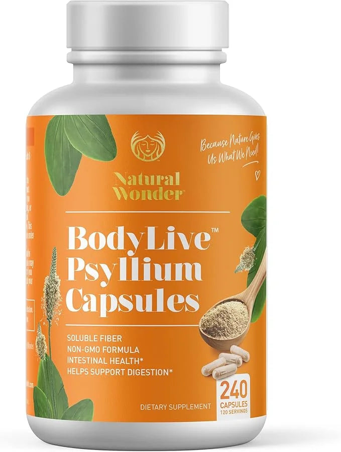 BodyLive Psyllium Husk Fiber Capsule Non-GMO 725mg, 240 240 Capsules (1450mg/serving, 120 120 Servings)
