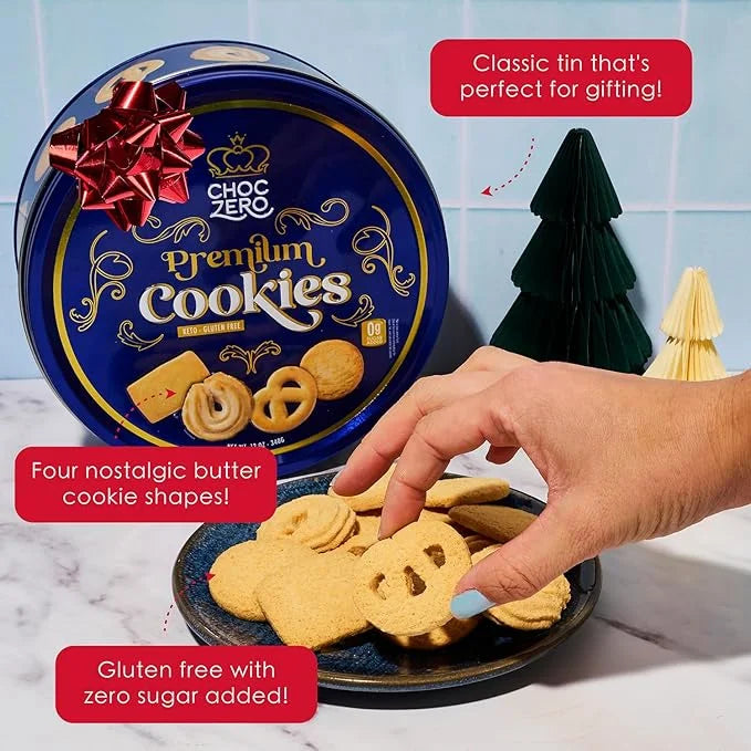 ChocZero Keto Butter Cookies - Sugar Free Danish Shortbread Large Gift Tin - Gluten Free, Low Carb (1 tin, 12 oz) - Produc...