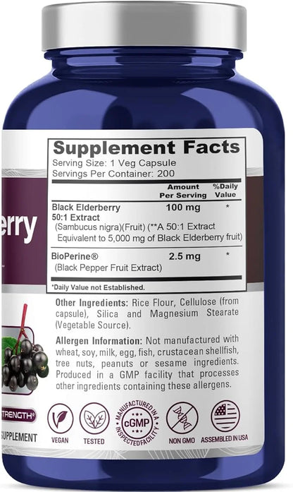 NusaPure Black Elderberry 5000mg per Veggie 200 Count