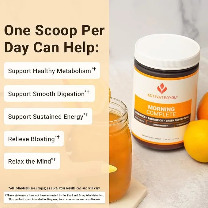 ACTIVATEDYOU Morning Complete Daily Wellness Greens Superfood Drink Mix for Gut Health w/Prebiotics, Probiotics, Antioxida...