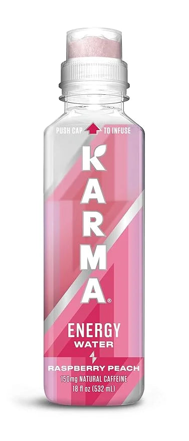 Karma Natural Energy Drink - 12 Pack, Raspberry Peach Caffeinated Water - Clean Focus & Energy Boost - Product Image