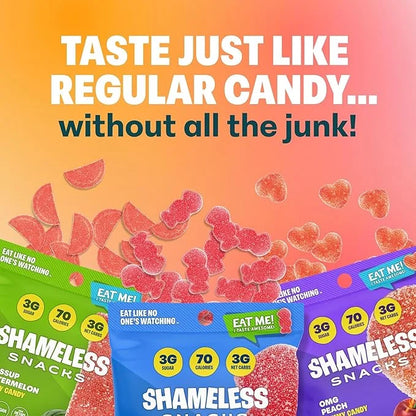 Shameless Snacks Fan Favorites Bundle Healthy Low Carb Keto Gummies Red Raspberry, Watermelon and Sour Peach - Product Image