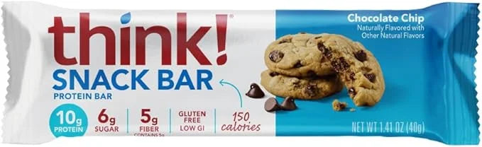 think! Protein Bars with Chicory Root for Fiber, Digestive Support, Gluten Free with Whey Protein Isolate, Chocolate Chip,...