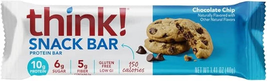 think! Protein Bars with Chicory Root for Fiber, Digestive Support, Gluten Free with Whey Protein Isolate, Chocolate Chip,...