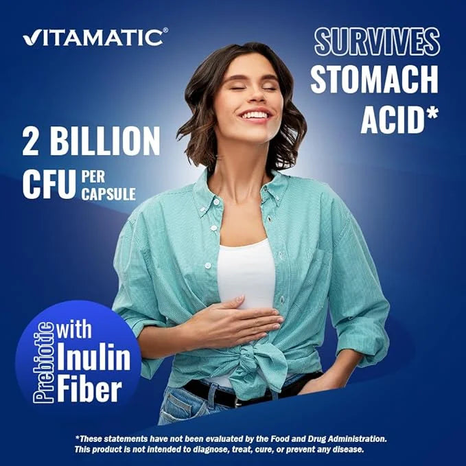 Vitamatic Lactobacillus Salivarius 2 Billion per DR Capsule - 60 Count - Digestive Support - Made with Prebiotic Inulin Fi...