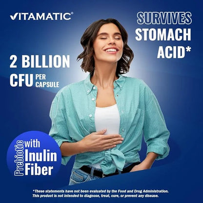 Vitamatic Lactobacillus Salivarius 2 Billion per DR Capsule - 60 Count - Digestive Support - Made with Prebiotic Inulin Fi...