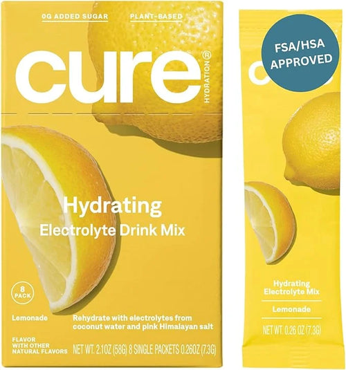 Cure Hydration | Plant-Based Electrolyte Drink Mix | No Added Sugar | FSA & HSA | Dehydration Relief Powder Made with Coco...