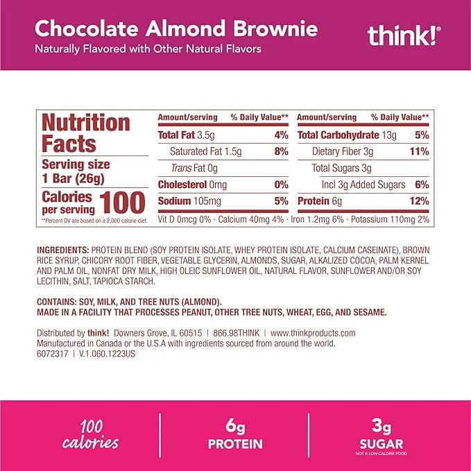 think! Minis Protein Snack Bar, Gluten Free, Chocolate Almond Brownie, 15 Count - Product Image