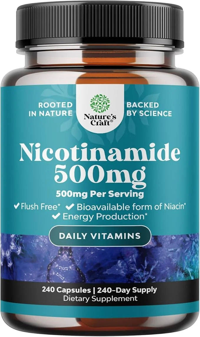 Vitamin B3 Niacinamide 500mg Capsules B3 Niacin 500mg Flush 500mg - 240 Count