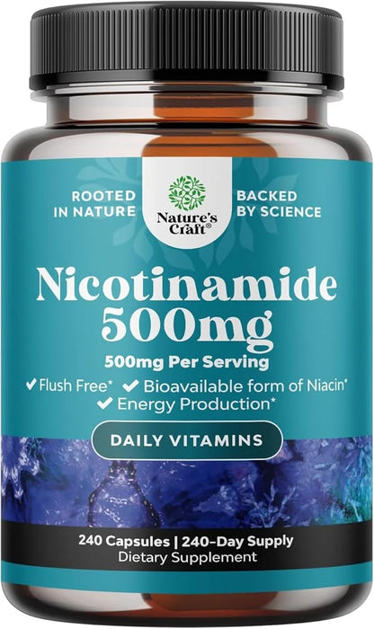 Vitamin B3 Niacinamide 500mg Capsules B3 Niacin 500mg Flush 500mg - 240 Count