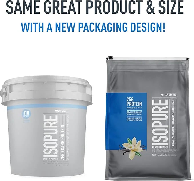 Isopure Zero Carb 100% Pure Whey Isolate Protein Powder, Lactose Free, Gluten Free, With Vitamins, Creamy Vanilla, 25g Pro...