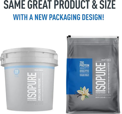 Isopure Zero Carb 100% Pure Whey Isolate Protein Powder, Lactose Free, Gluten Free, With Vitamins, Creamy Vanilla, 25g Pro...
