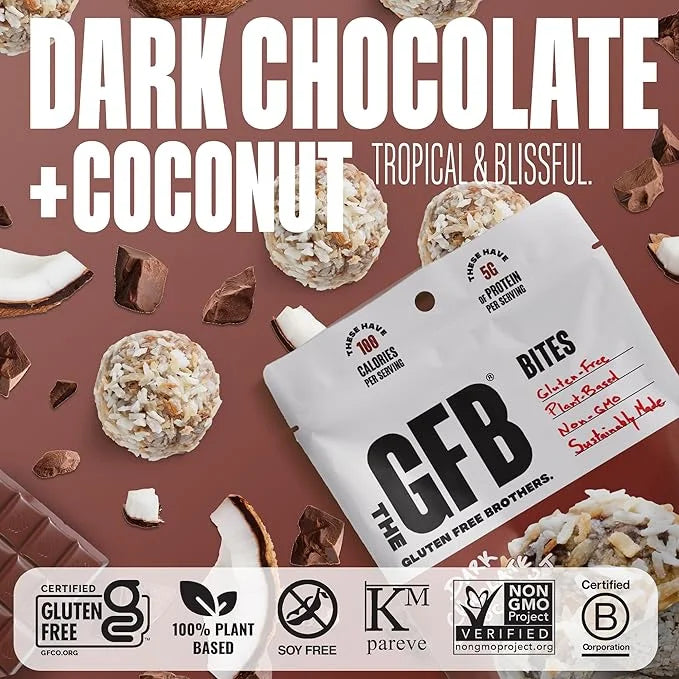 The GFB Dark Chocolate Coconut Protein Bites - Gluten Free, Plant Based, Non GMO, Sustainably Made – Ridiculously Tasty, H...