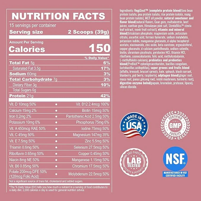 UpNourish Strawberry Banana Vegan Protein Powder 54 Superfoods Powder,1.5 Billion CFU Probiotics 21g Plant Based Protein,N...