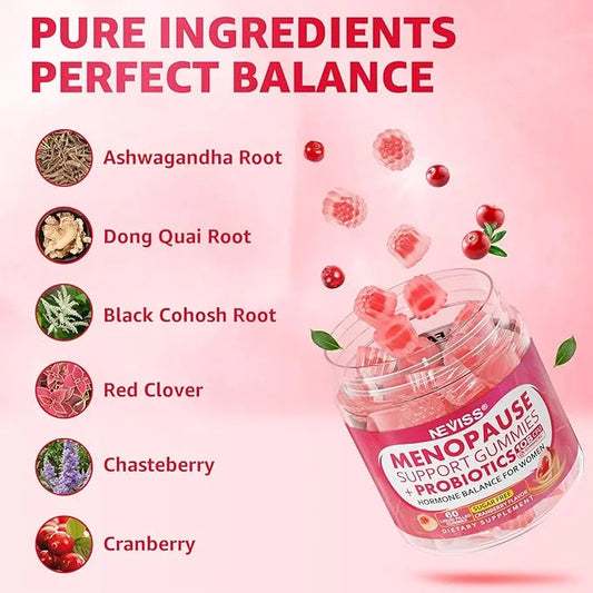 Sugar Free Menopause Supplement Filled Gummies for Women, Menopause Probiotics Hormone Balance Gummies with Ashwagandha, D...