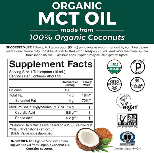 Viva Naturals Organic MCT Oil 16 fl oz - Best MCT Oil Organic for Coffee, MCT Coconut Oil Supports Energy & Mental Clarity...