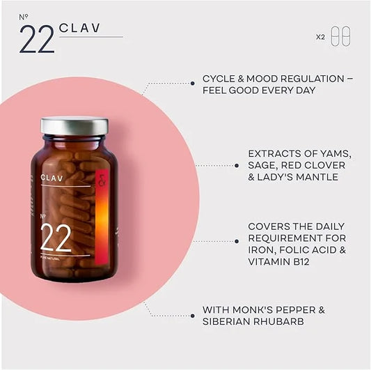 CLAV® Natural Hormone Balance for Women - PMS Relief with Siberian Rhubarb, Wild Yam & Vitex Berry - Vegan Menstrual Regul...