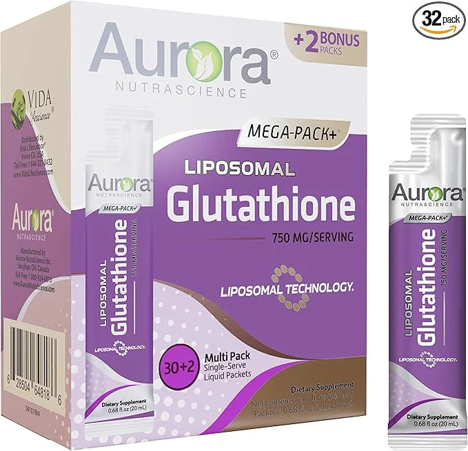 Aurora Nutrascience Mega-Liposomal Liquid Glutathione, Immune System Support, Antioxidant, 750 mg per Serving, 32 Packets,...