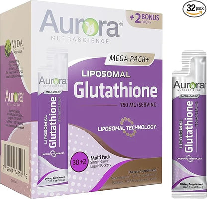Aurora Nutrascience Mega-Liposomal Liquid Glutathione, Immune System Support, Antioxidant, 750 mg per Serving, 32 Packets,...