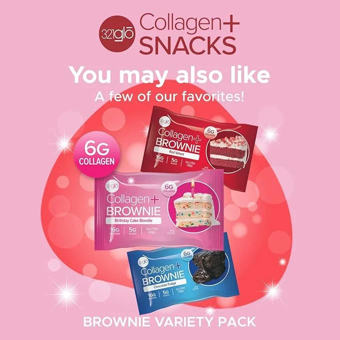 321glo Collagen Protein Brownie | Gluten Free, Low Sugar | Keto Snack for Women, Men, & Kids | 16g Protein, 6g Collagen | ...