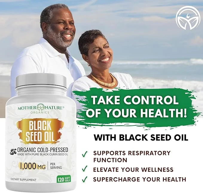 Organic High Potency Turkish Black Seed Oil Capsules, Cold Pressed, High TQ, 2 Month Supply, Non-GMO Black Cumin Nigella S...