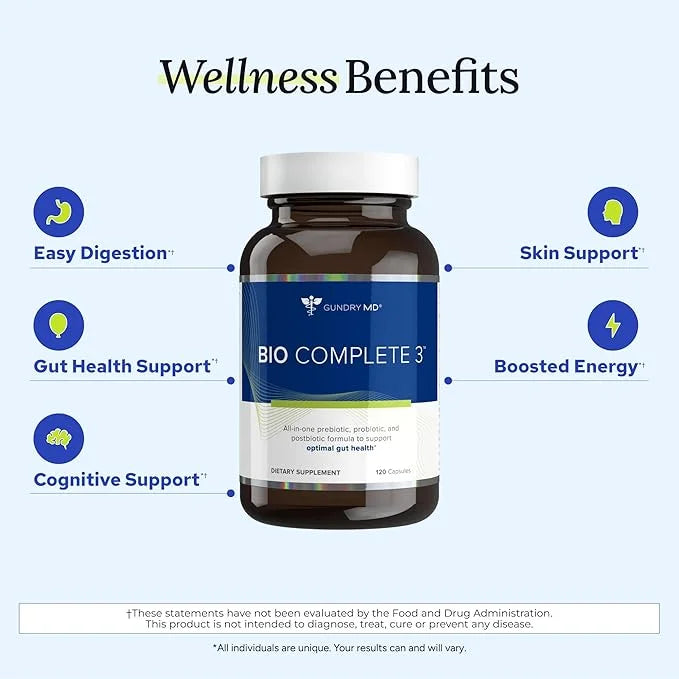 Gundry MD® Bio Complete 3, 3-in-1 Probiotics for Gut Health, Probiotic Supplements for Digestion, Supplement Supporting Bl...