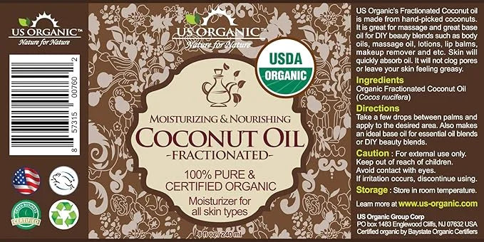 US Organic Fractionated Coconut MCT Oil (Liquid Coconut Oil), USDA Certified Organic, Non-GMO, Perfect for massage, carrie...