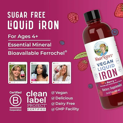 MaryRuth Organics Iron Supplement for Women Men & Kids, Liquid Iron Supplement for Women Men & Kids, Iron for Healthy Bloo...