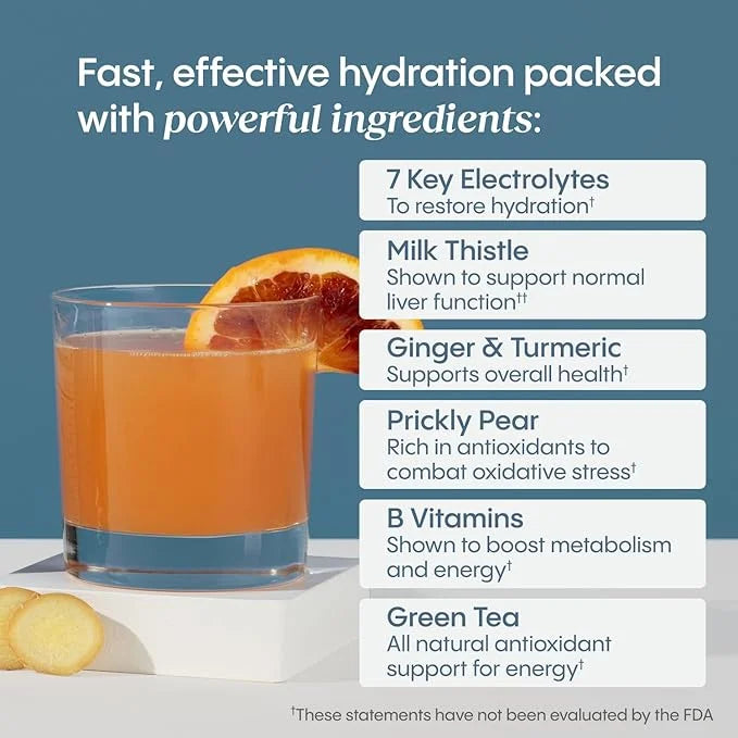 Hydralyte Liver Support + Electrolyte Mix with Milk Thistle, Turmeric, Ginger, Prickly Pear, Green Tea Extract Formulated ...