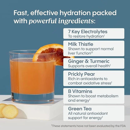 Hydralyte Liver Support + Electrolyte Mix with Milk Thistle, Turmeric, Ginger, Prickly Pear, Green Tea Extract Formulated ...
