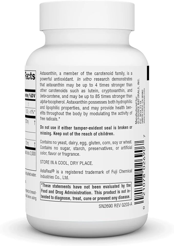 Source Naturals Astaxanthin, Antioxidant Carotenoid, 12mg 90 Softgels