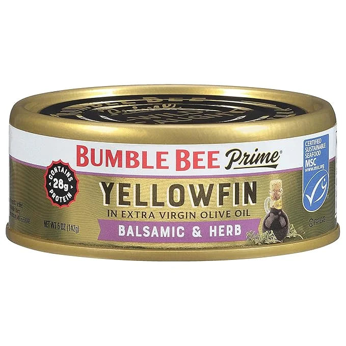 Bumble Bee Prime Balsamic & Herb Yellowfin Tuna in Extra Virgin Olive Oil, 5 oz Can - Wild Caught Ahi Tuna - 28g Protein P...
