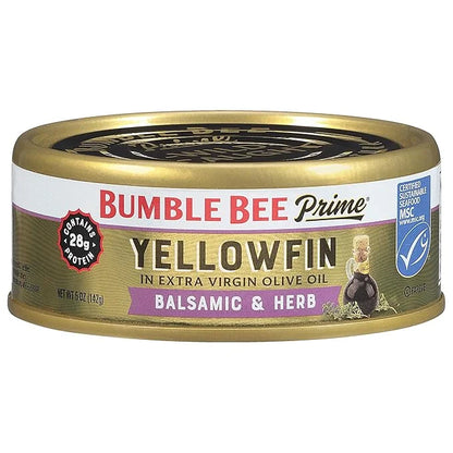Bumble Bee Prime Balsamic & Herb Yellowfin Tuna in Extra Virgin Olive Oil, 5 oz Can - Wild Caught Ahi Tuna - 28g Protein P...